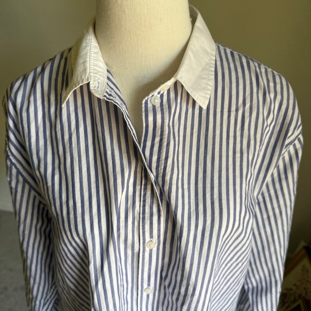 Everlane‎ Silky Cotton Mariner Shirt Blue Striped Long Sleeve Button Down 14 - Picture 3 of 9